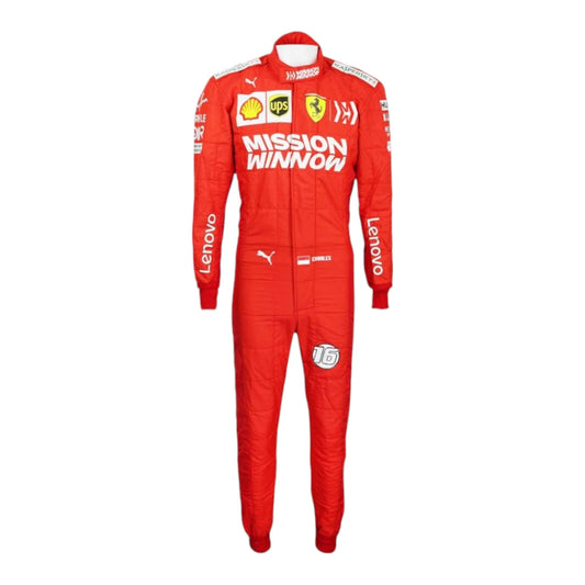 Charles Leclerc 2019 Ferrari F1 race suit in signature red with Ferrari and sponsor branding