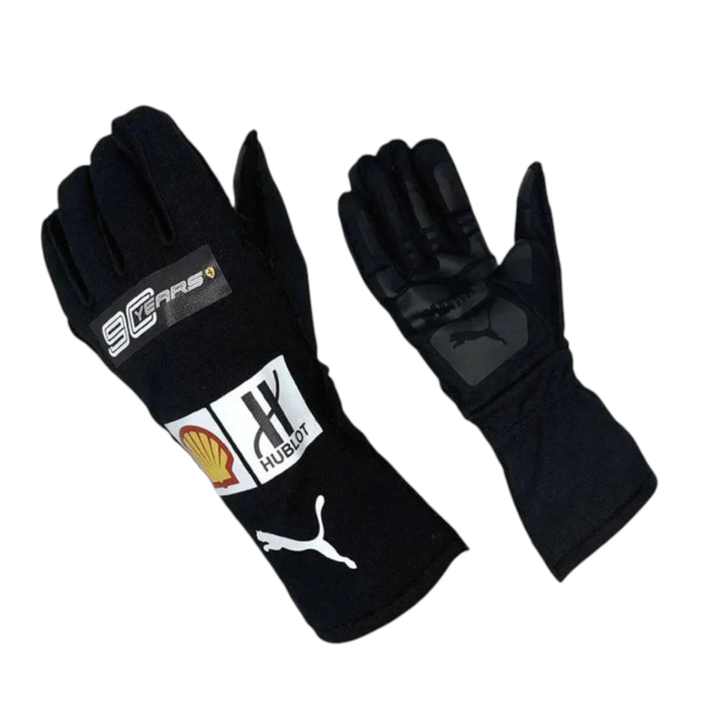 Charles Leclerc 2019 Ferrari F1 racing gloves with team branding and sponsor logos