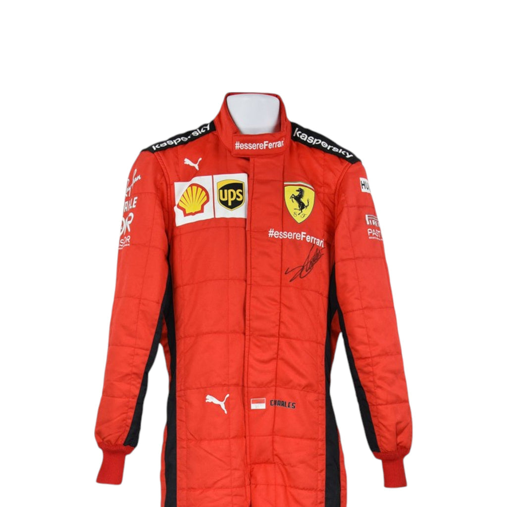 Charles Leclerc 2020 Ferrari F1 race suit in signature red with Ferrari and sponsor branding