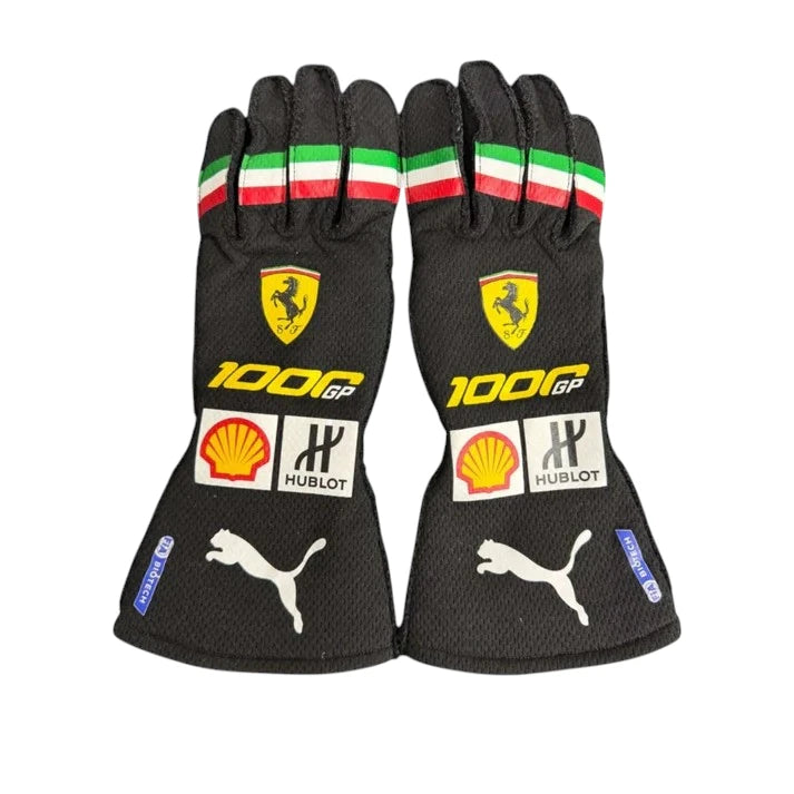 Charles Leclerc 2020 Ferrari F1 racing gloves with team branding and sponsor logos