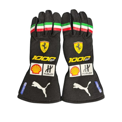 Charles Leclerc 2020 Ferrari F1 racing gloves with team branding and sponsor logos