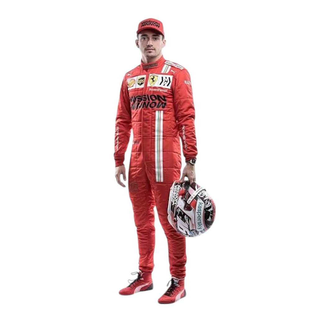 Charles Leclerc 2021 Ferrari F1 race suit in signature red with Ferrari and sponsor branding