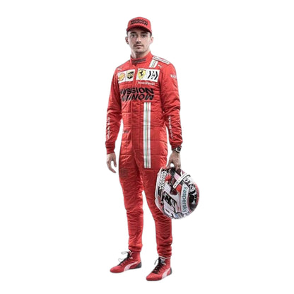 Charles Leclerc 2021 Ferrari F1 race suit in signature red with Ferrari and sponsor branding