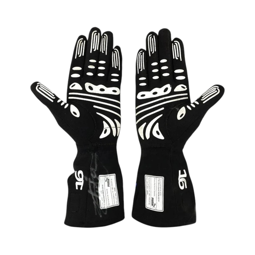 Charles Leclerc 2021 Ferrari F1 racing gloves with team branding and sponsor logos