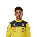 Charles Leclerc 2022 Ferrari 75th anniversary F1 race suit in Giallo Modena yellow with sponsor branding