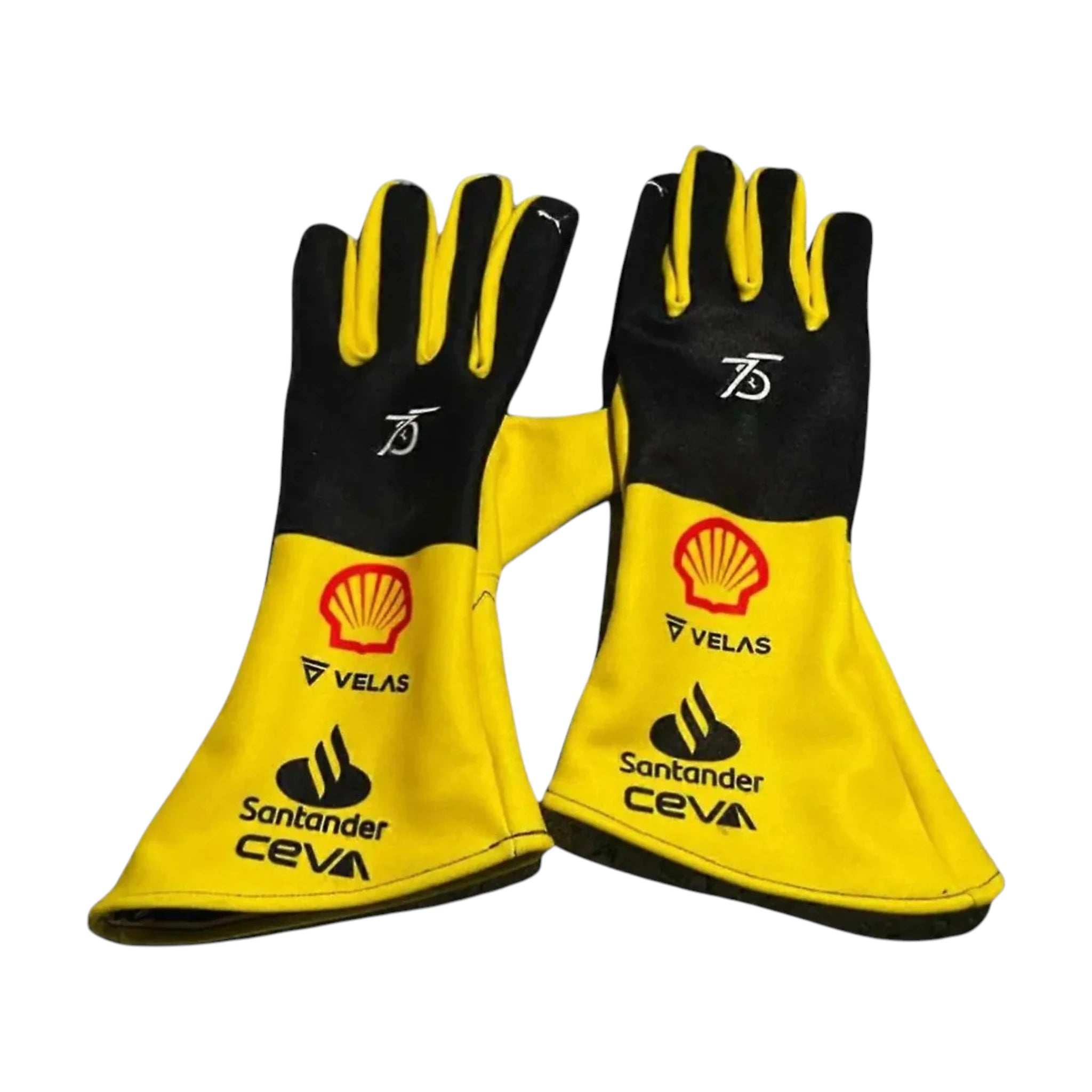 Charles Leclerc 2022 Ferrari F1 racing gloves with team branding and sponsor logos
