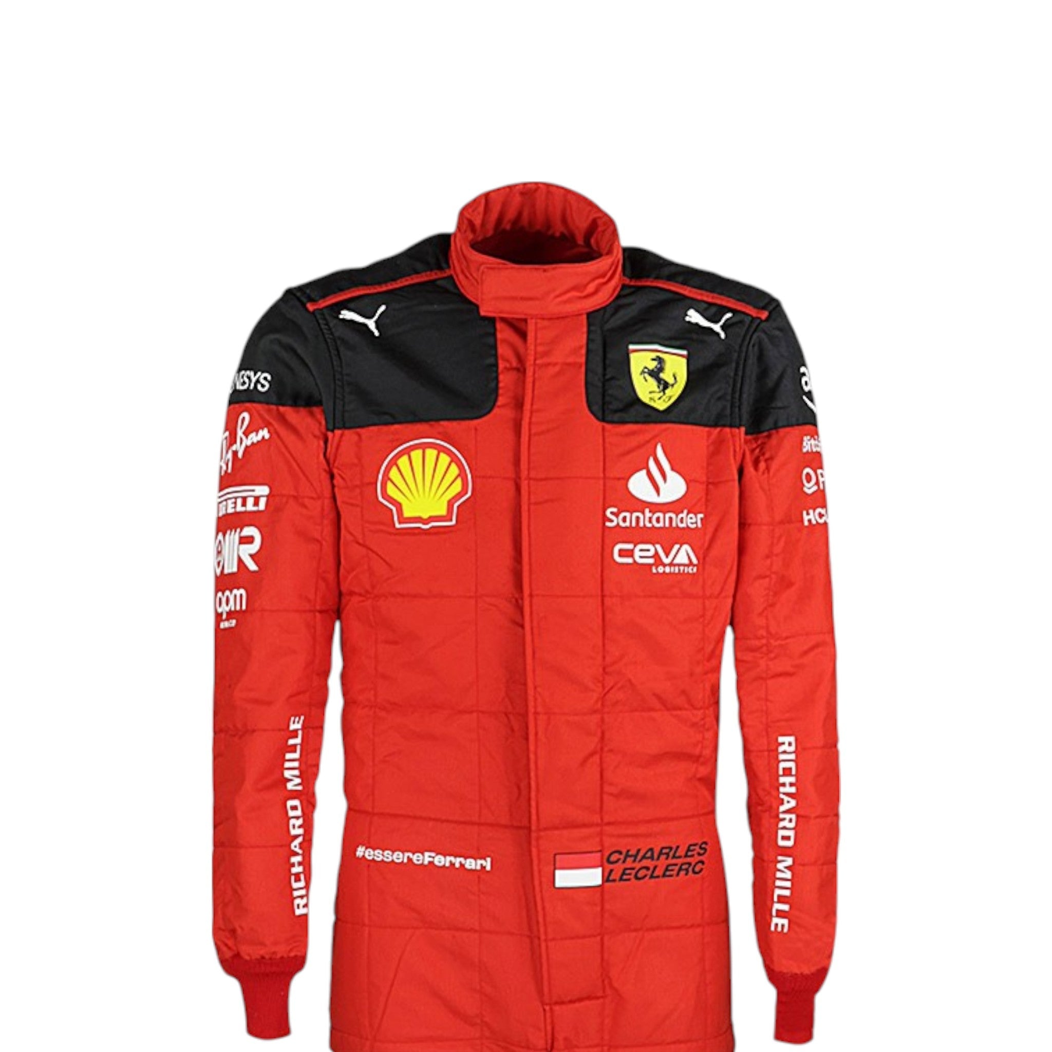 Charles Leclerc 2023 Ferrari F1 race suit in signature red with Ferrari and sponsor branding
