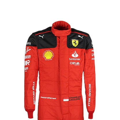 Charles Leclerc 2023 Ferrari F1 race suit in signature red with Ferrari and sponsor branding