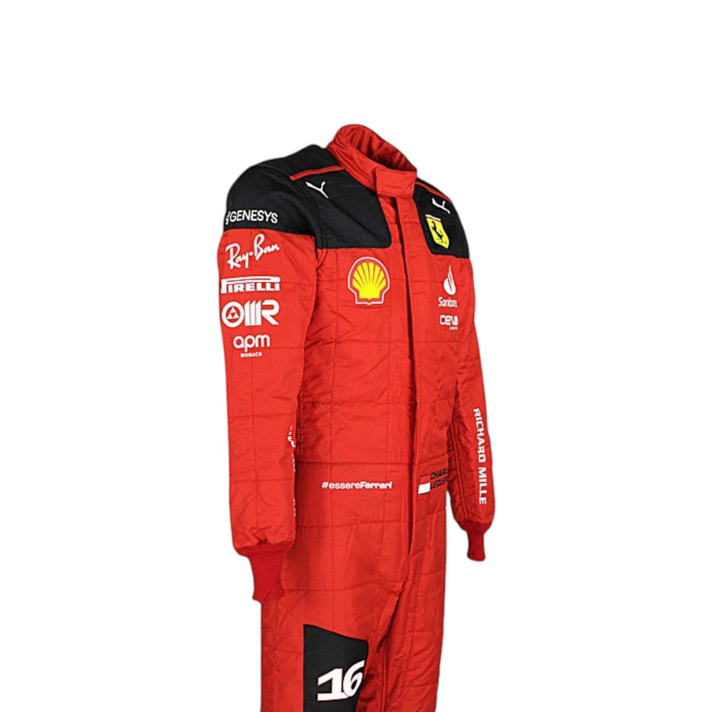 Charles Leclerc 2023 Ferrari F1 race suit in signature red with Ferrari and sponsor branding