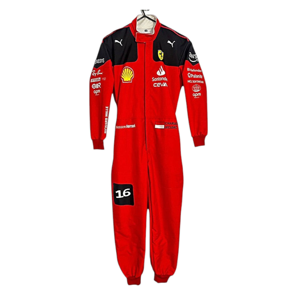 Charles Leclerc 2023 Ferrari F1 race suit in signature red with Ferrari and sponsor branding