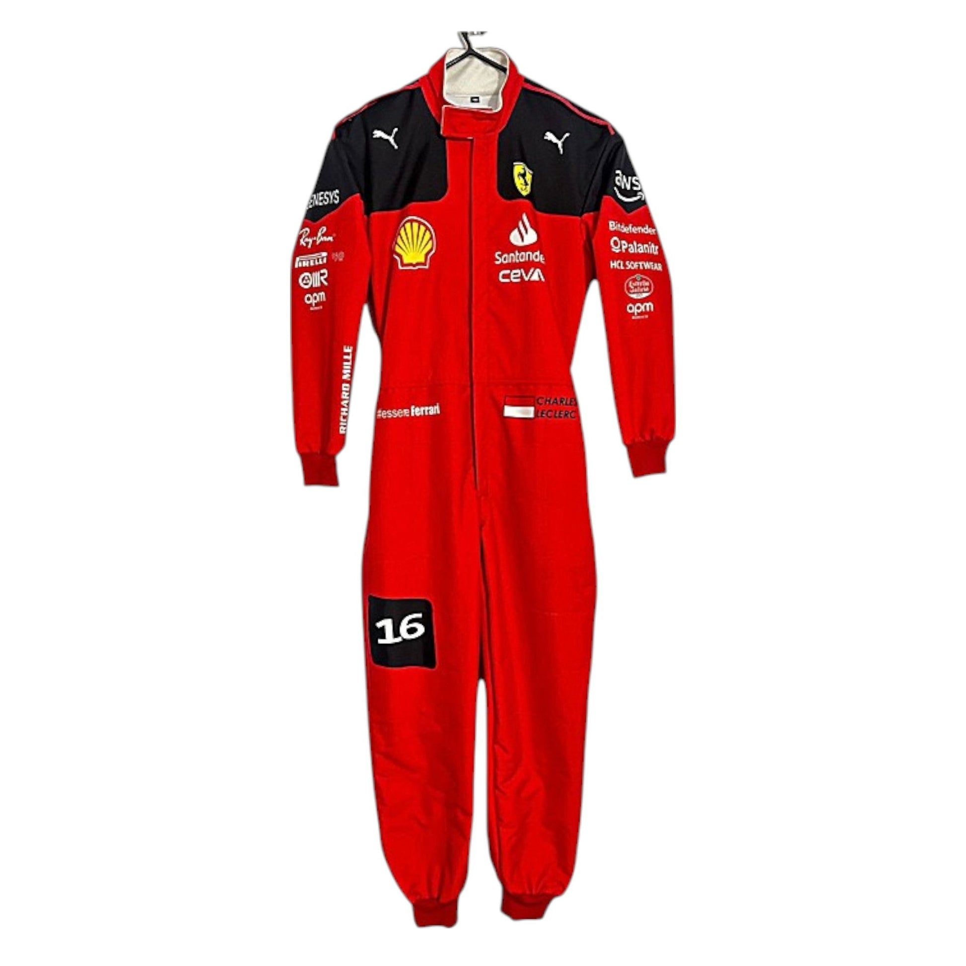 Charles Leclerc 2023 Ferrari F1 race suit in signature red with Ferrari and sponsor branding