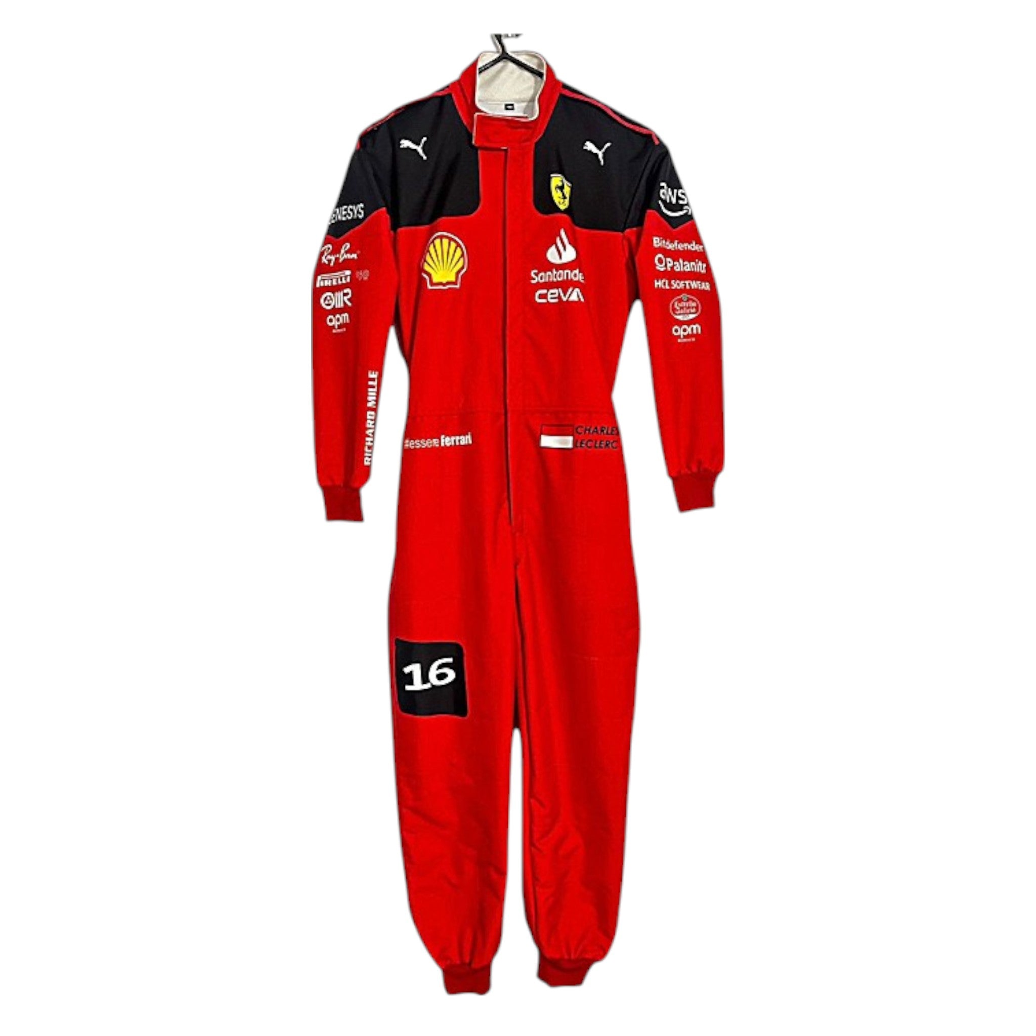 Charles Leclerc 2023 Ferrari F1 race suit in signature red with Ferrari and sponsor branding