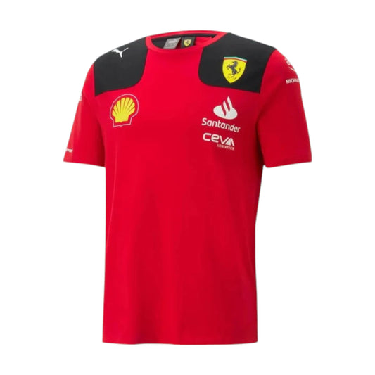 Charles Leclerc 2023 Ferrari F1 Racing Driver T-Shirt in red featuring iconic Ferrari team graphics, sponsor logos, and premium crew neck design