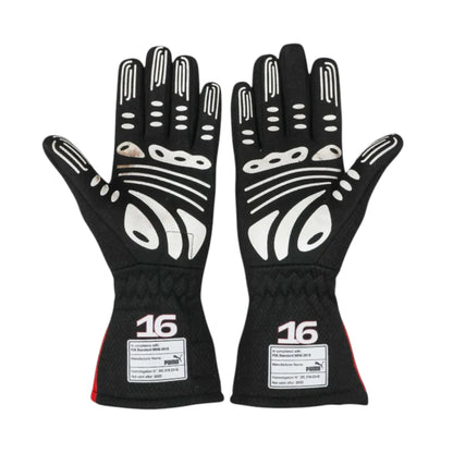 Charles Leclerc 2023 Ferrari F1 racing gloves with team branding and sponsor logos