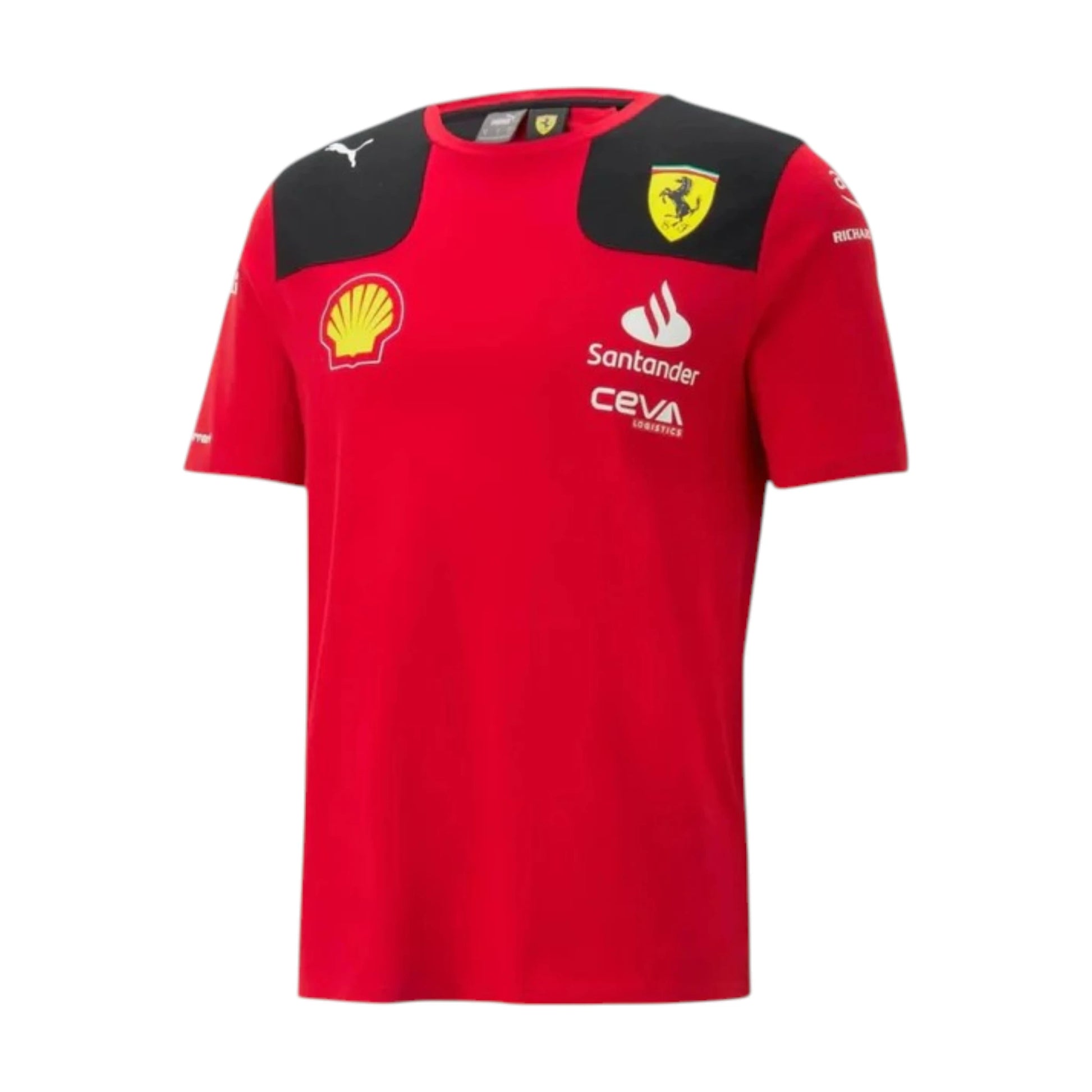 Charles Leclerc 2023 Ferrari F1 Racing T-Shirt in red featuring iconic Ferrari team graphics, sponsor logos, and premium crew neck design