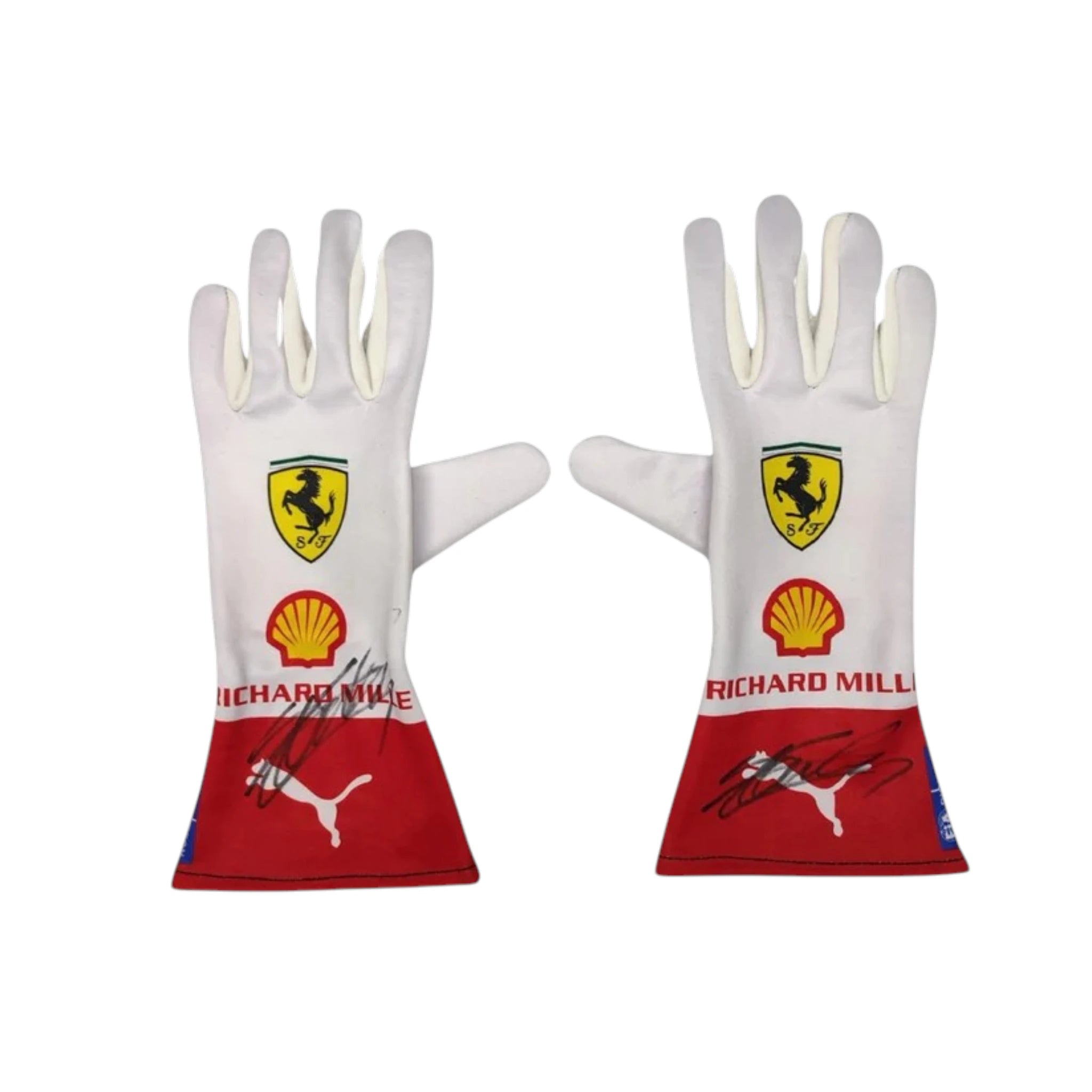 Charles Leclerc 2023 Ferrari Monaco GP F1 racing gloves with special Ferrari Monaco Grand Prix design and sponsor logos