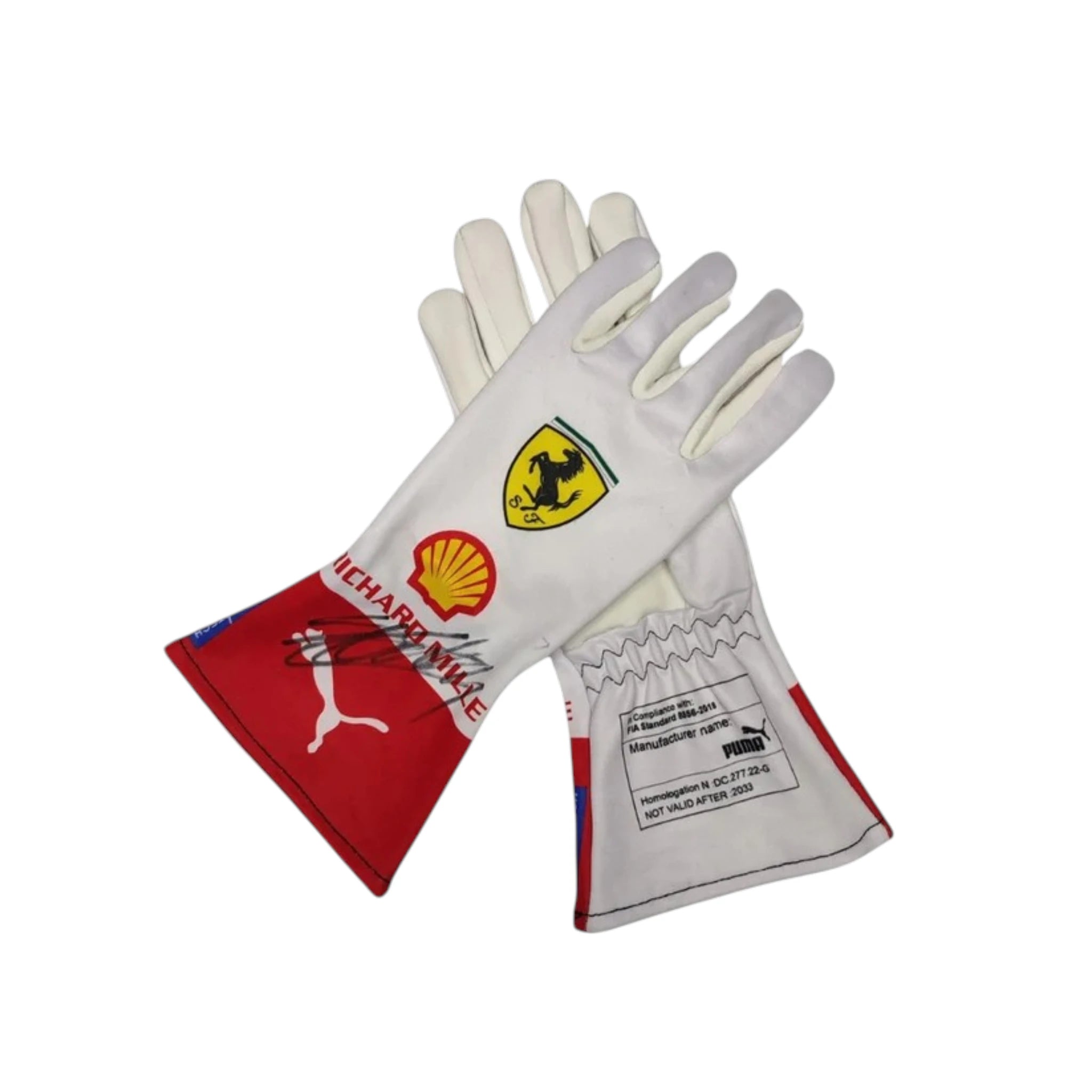 Charles Leclerc 2023 Ferrari Monaco GP F1 racing gloves with special Ferrari Monaco Grand Prix design and sponsor logos