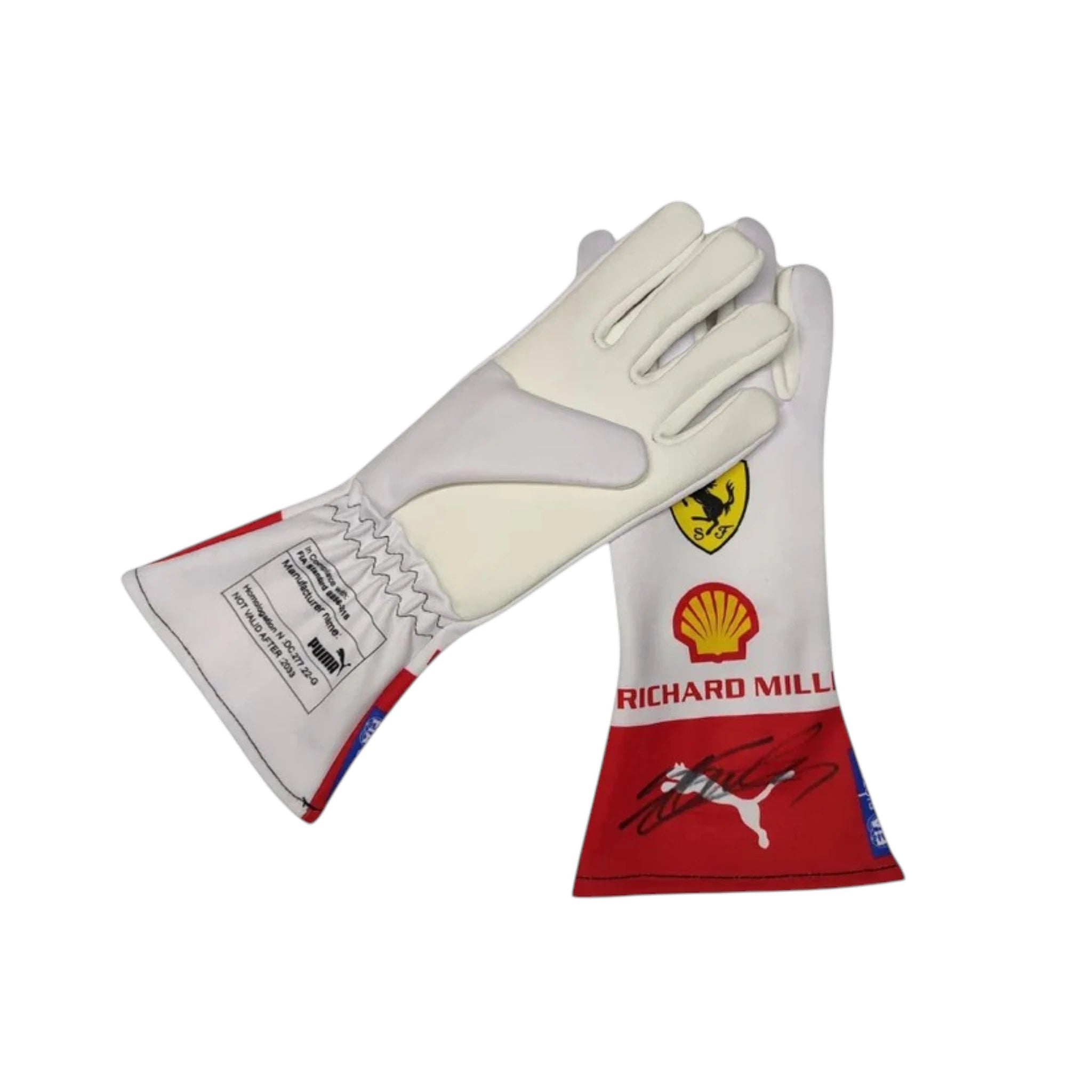 Charles Leclerc 2023 Ferrari Monaco GP F1 racing gloves with special Ferrari Monaco Grand Prix design and sponsor logos