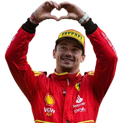 Charles Leclerc 2023 Ferrari Monza GP F1 race suit with special Italian Grand Prix detailing and sponsor branding