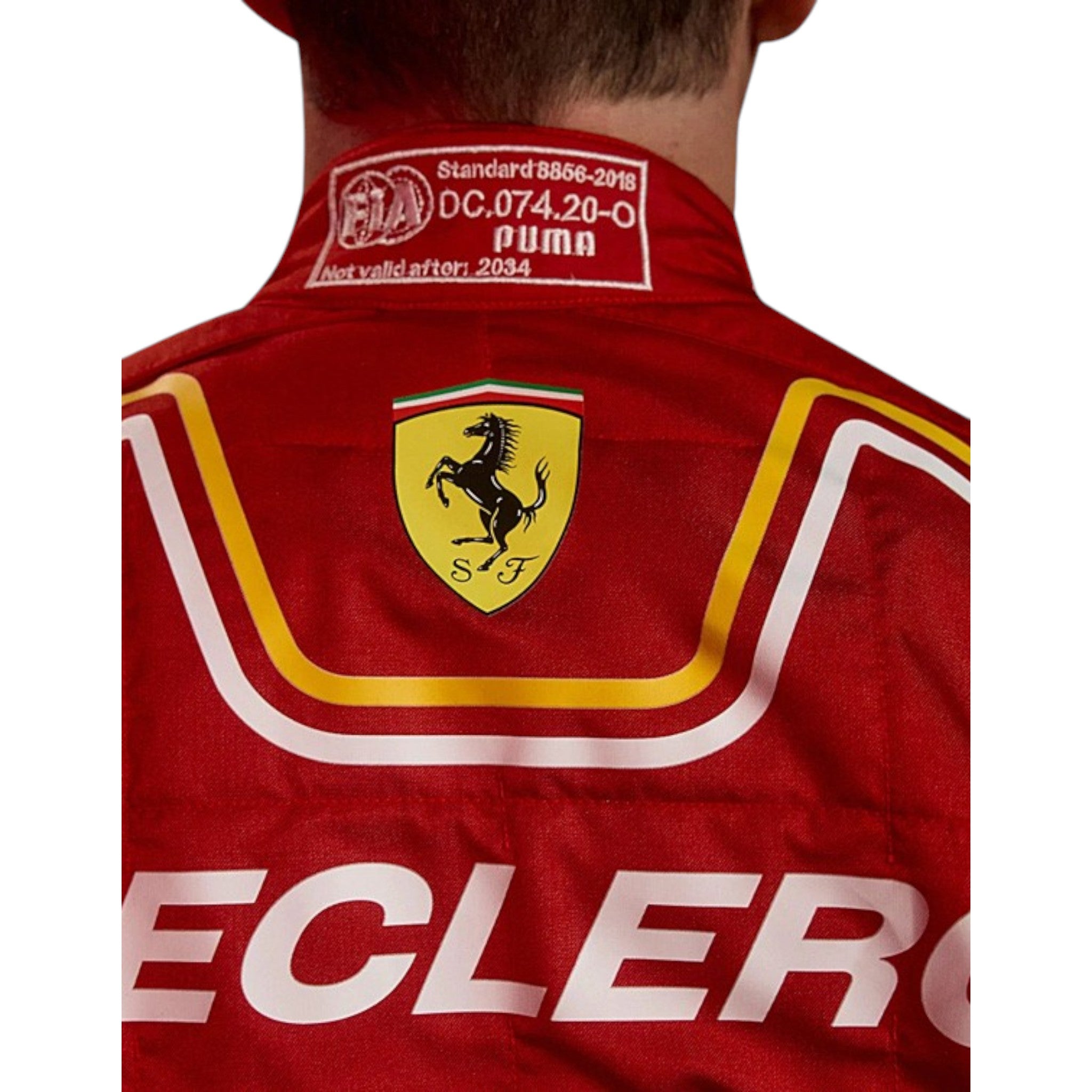 Charles Leclerc 2024 Ferrari F1 race suit in signature red with Ferrari and sponsor branding