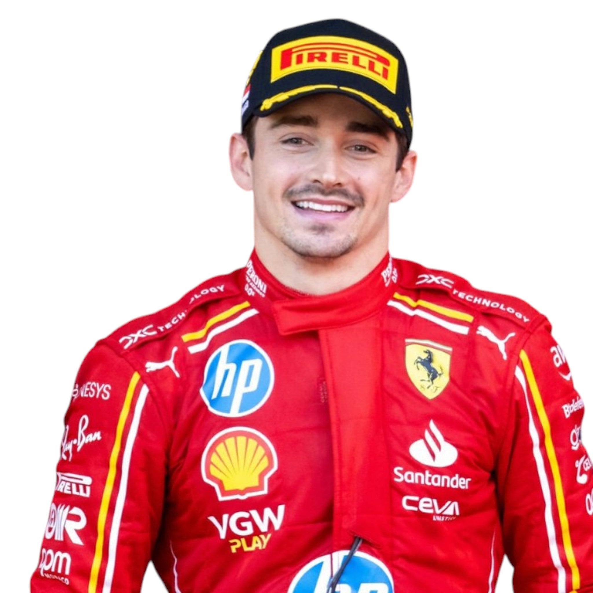 Charles Leclerc 2024 Ferrari Monaco GP F1 race suit with Monaco inspired detailing and sponsor branding