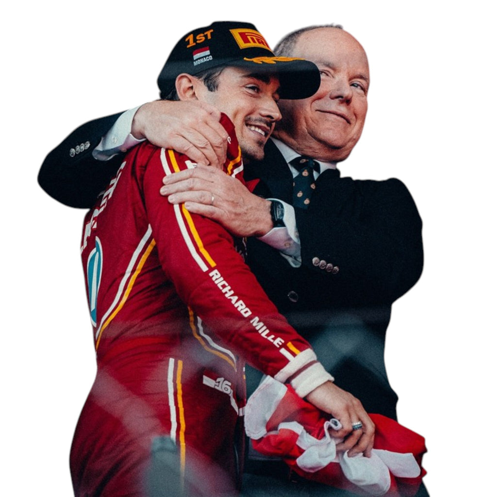 Charles Leclerc 2024 Ferrari Monaco GP F1 race suit with Monaco inspired detailing and sponsor branding