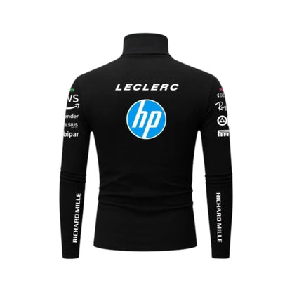 Charles Leclerc 2025 Ferrari F1 Undershirt in black featuring Ferrari team graphics, sponsor logos, and long sleeve performance base layer design