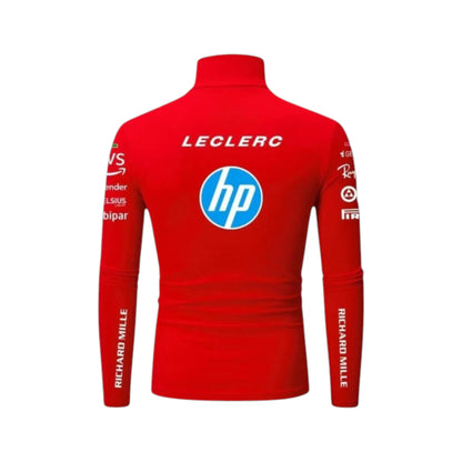 Charles Leclerc 2025 Ferrari F1 Undershirt in red featuring Ferrari team graphics, sponsor logos, and long sleeve performance base layer design