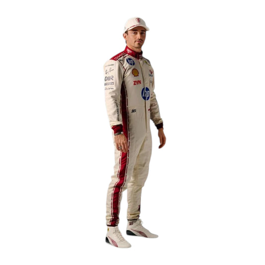Charles Leclerc 2026 Ferrari Monaco GP F1 race suit featuring white and red Ferrari styling with Monaco Grand Prix detailing