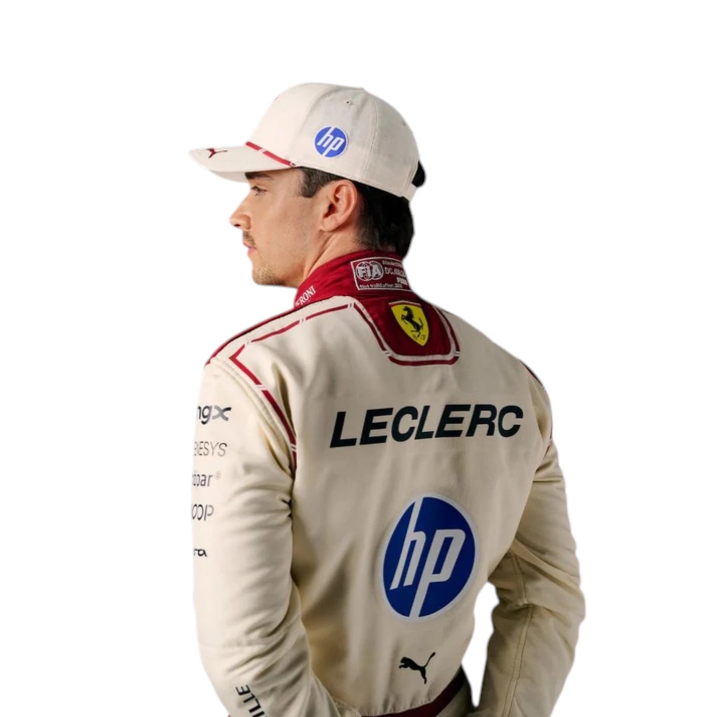 Charles Leclerc 2026 Ferrari Monaco GP F1 race suit featuring white and red Ferrari styling with Monaco Grand Prix detailing