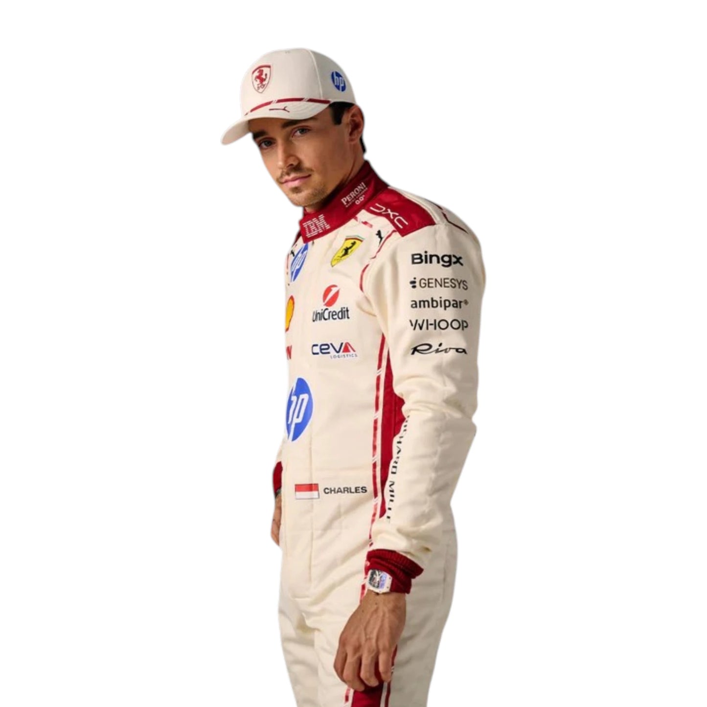 Charles Leclerc 2026 Ferrari Monaco GP F1 race suit featuring white and red Ferrari styling with Monaco Grand Prix detailing