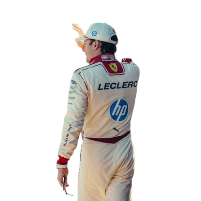 Charles Leclerc 2026 Ferrari Monaco GP F1 race suit featuring white and red Ferrari styling with Monaco Grand Prix detailing