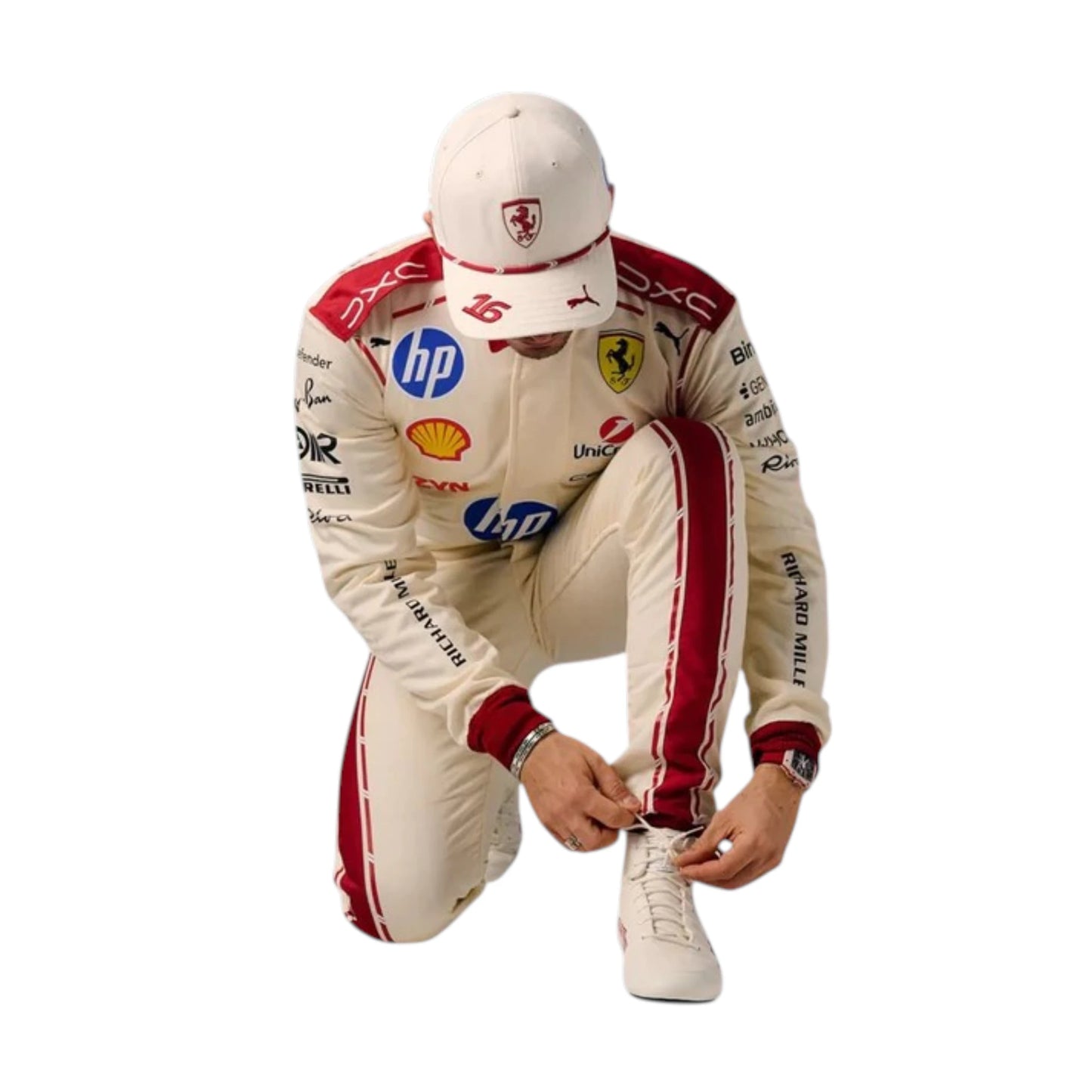 Charles Leclerc 2026 Ferrari Monaco GP F1 race suit featuring white and red Ferrari styling with Monaco Grand Prix detailing