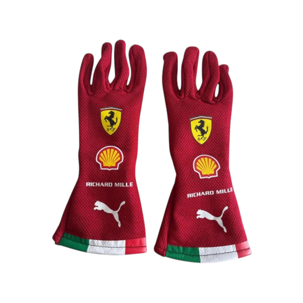 Charles Leclerc 2026 Ferrari Monaco GP F1 racing gloves with special Ferrari Monaco Grand Prix design and sponsor logos