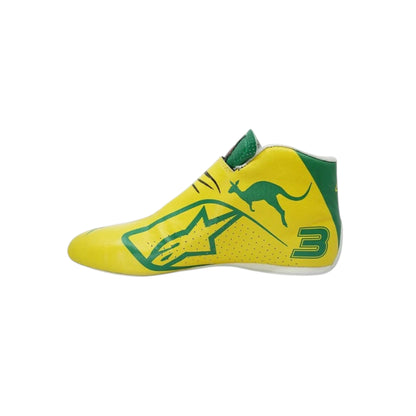 Daniel Ricciardo 2019 Renault Australian GP F1 racing shoes featuring yellow and green Australian Grand Prix styling with Renault inspired detailing