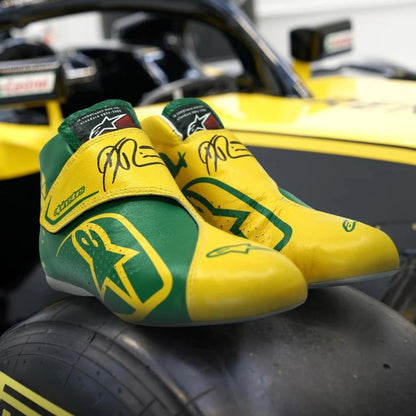 Daniel Ricciardo 2019 Renault Australian GP F1 racing shoes featuring yellow and green Australian Grand Prix styling with Renault inspired detailing