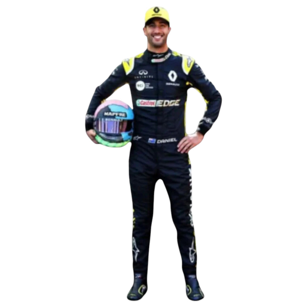 Daniel Ricciardo 2019 Renault F1 race suit replica in yellow and black with sponsor logos