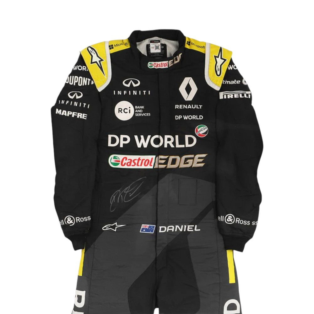 Daniel Ricciardo 2020 Renault F1 race suit in black and yellow design with Renault DP World team branding