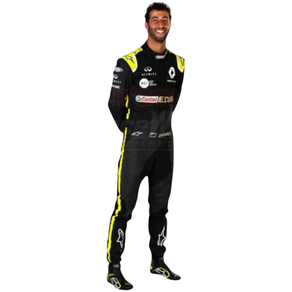 Daniel Ricciardo 2020 Renault F1 race suit in black and yellow design with Renault DP World team branding
