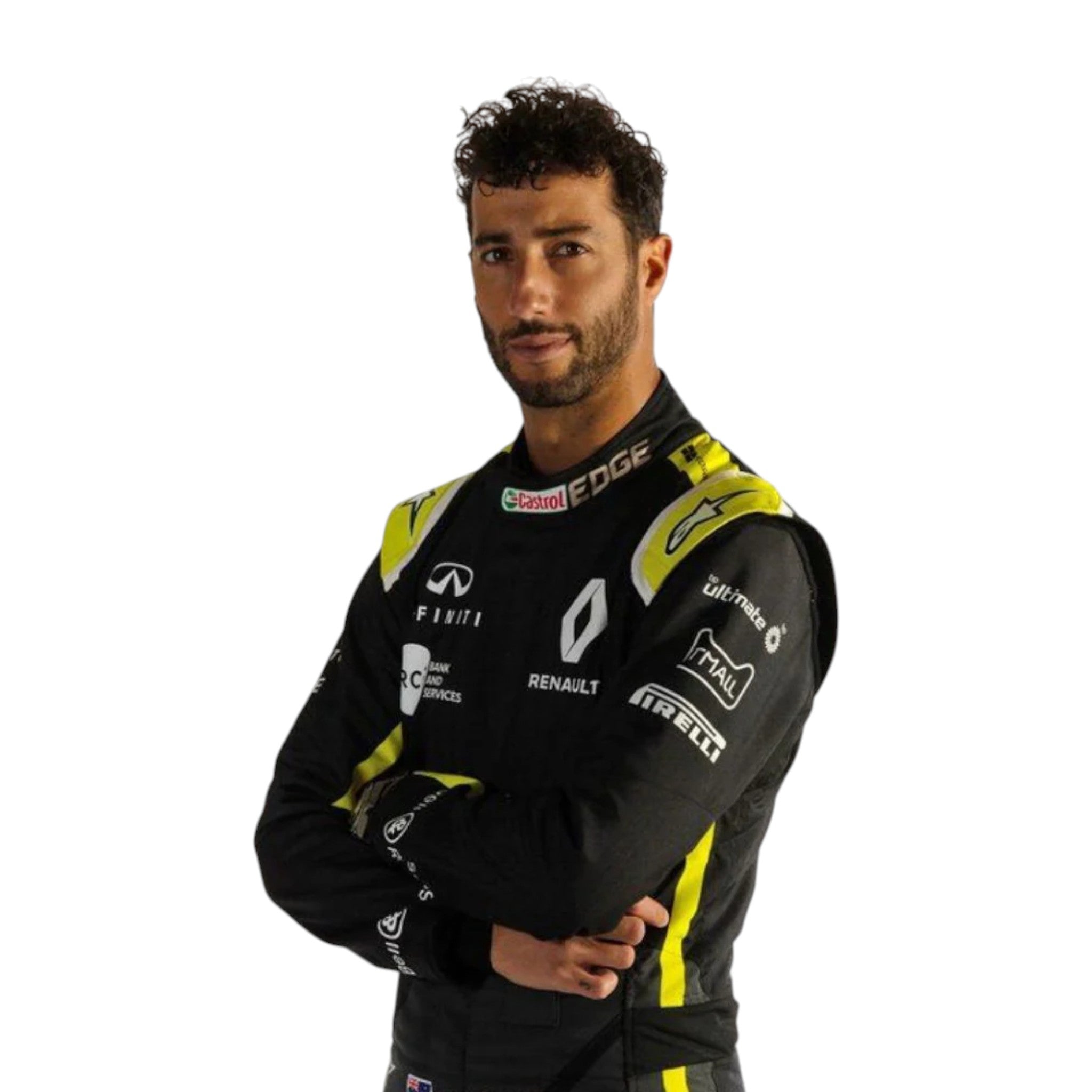 Daniel Ricciardo 2020 Renault F1 race suit in black and yellow design with Renault DP World team branding