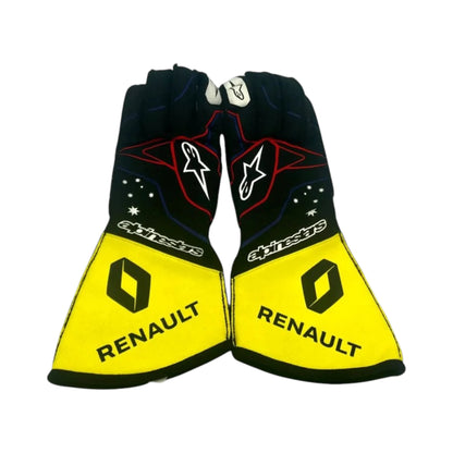 Daniel Ricciardo 2020 Renault F1 Racing Gloves in black and yellow with Renault sponsor logos and premium motorsport detailing