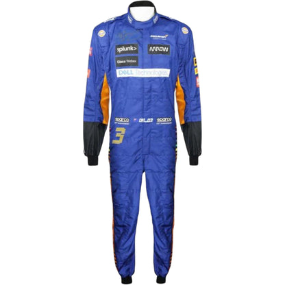 Daniel Ricciardo 2021 McLaren F1 race suit in papaya orange and blue with sponsor logos