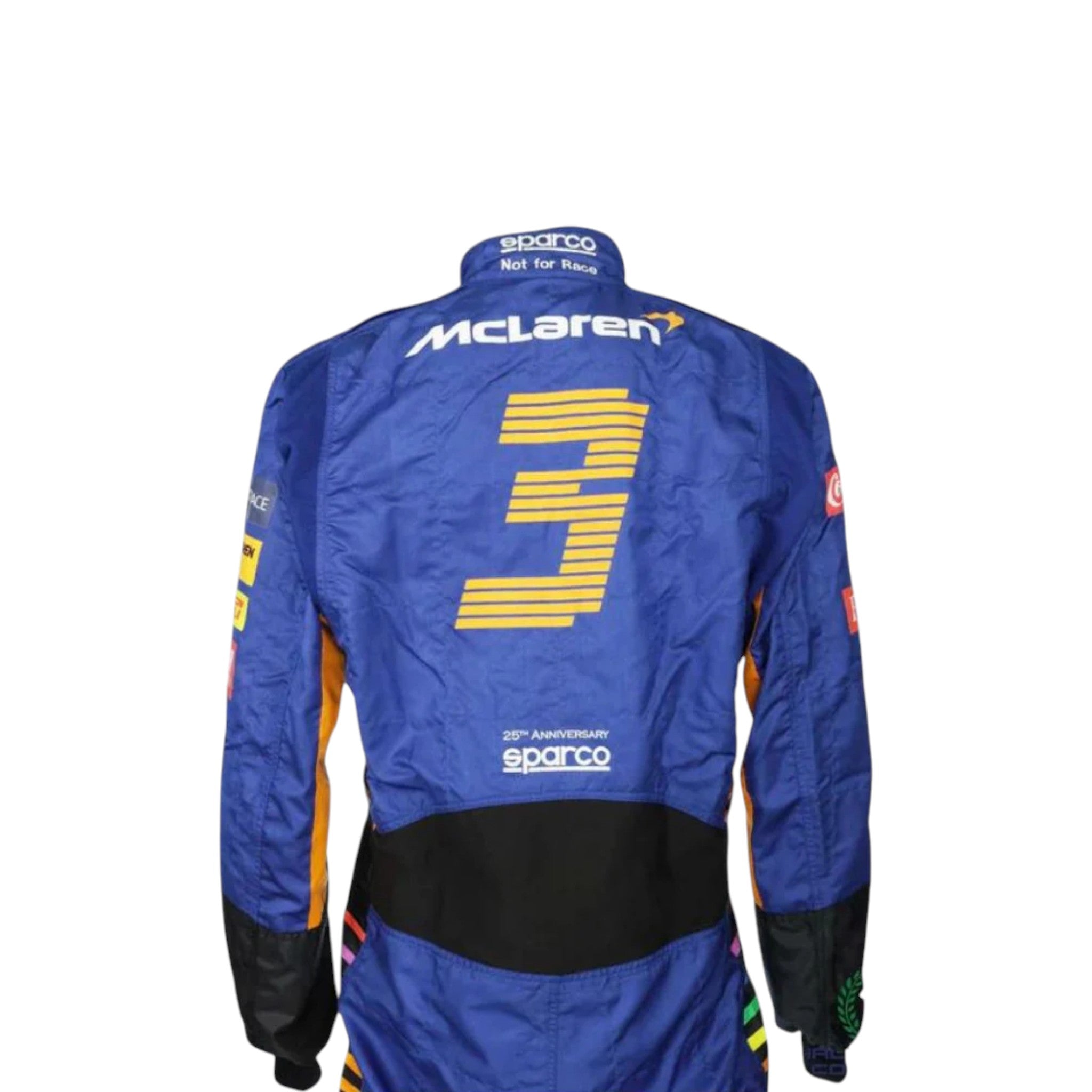 Daniel Ricciardo 2021 McLaren F1 race suit in papaya orange and blue with sponsor logos