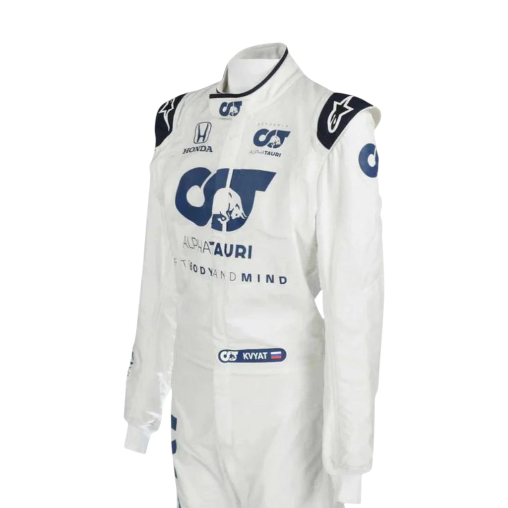 Daniil Kvyat 2020 AlphaTauri F1 race suit in white and navy blue with sponsor logos