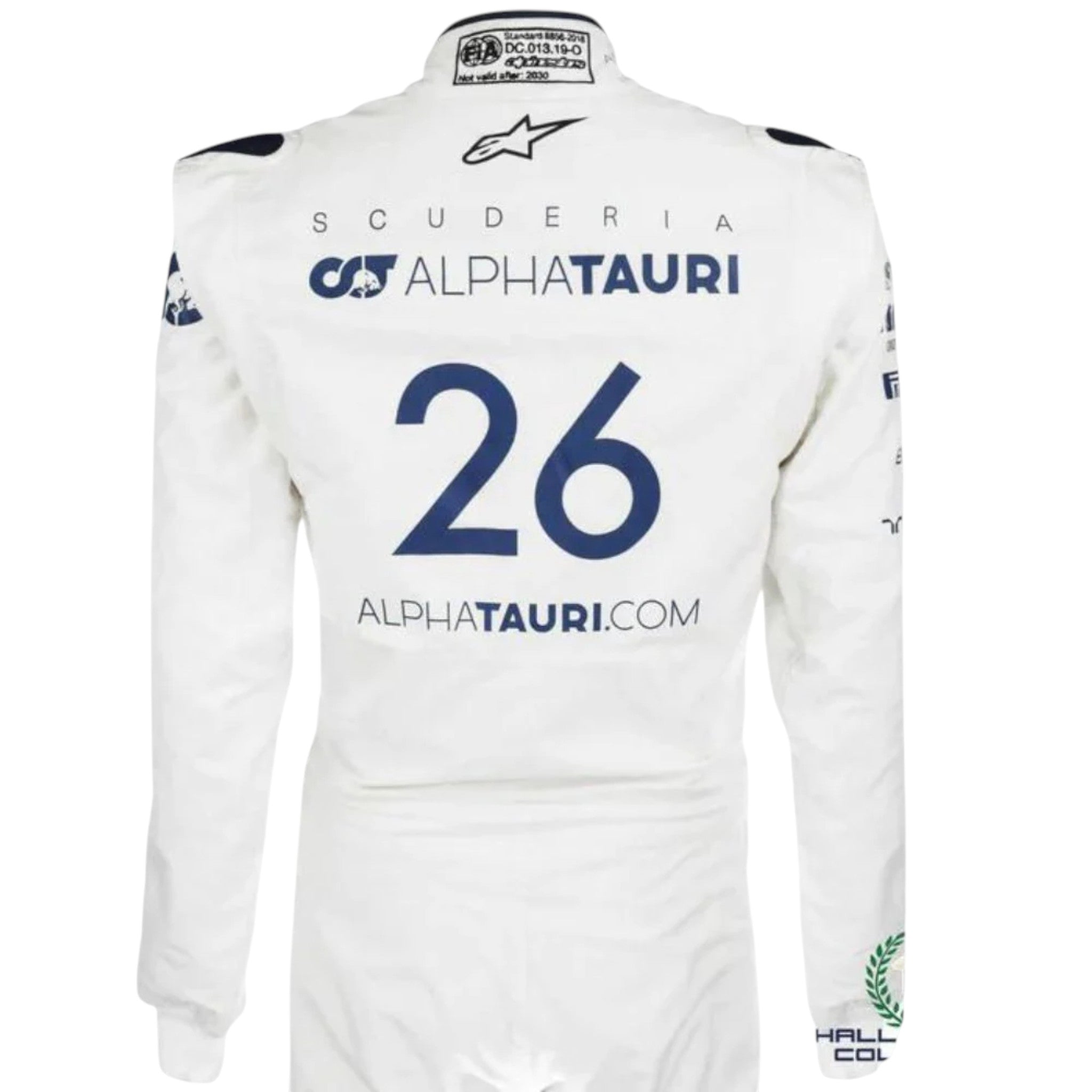 Daniil Kvyat 2020 AlphaTauri F1 race suit in white and navy blue with sponsor logos