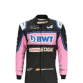 Esteban Ocon 2022 BWT Alpine F1 race suit in black, pink and blue with sponsor branding