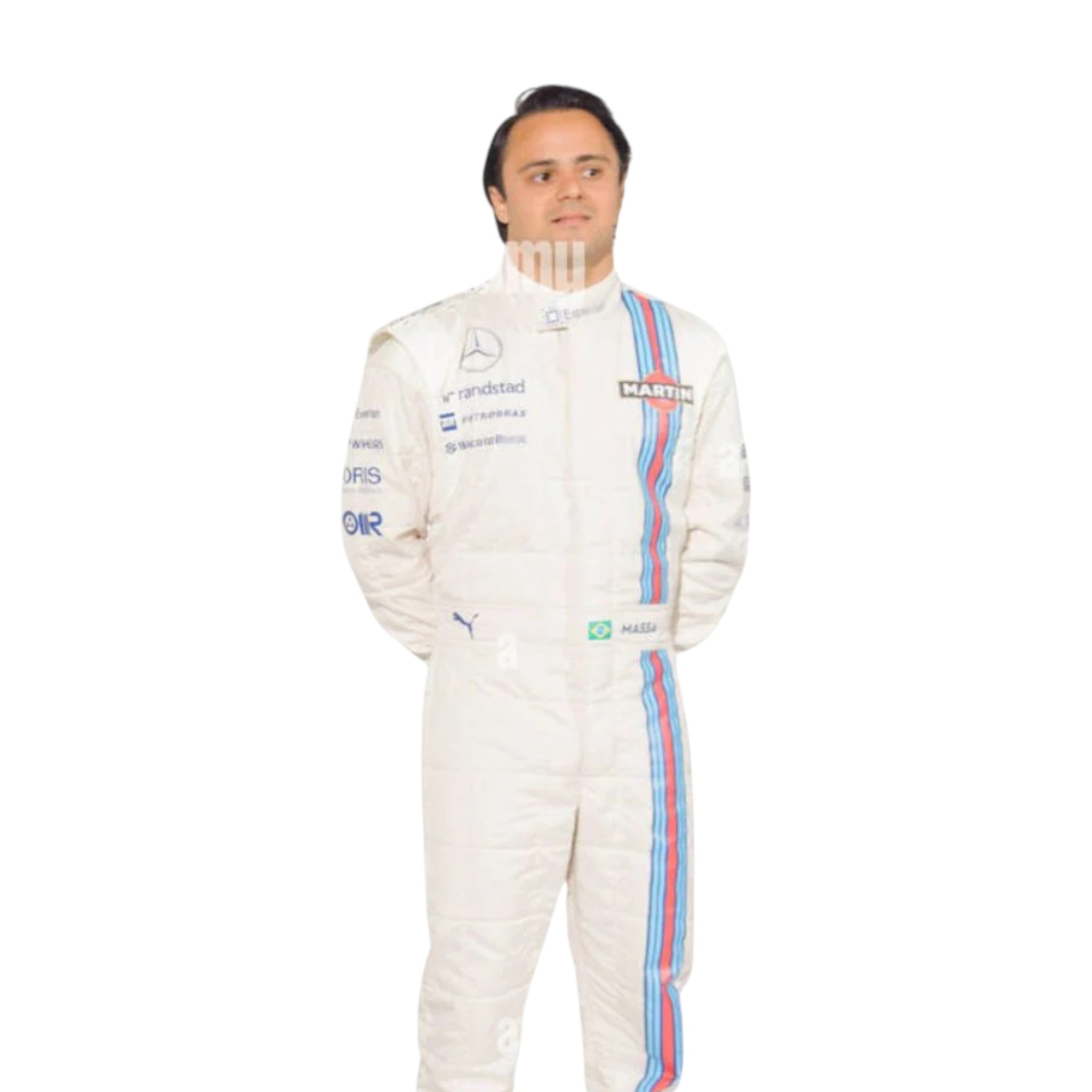 Felipe Massa 2014 Williams F1 race suit in classic white with Martini Racing stripes and sponsor logos