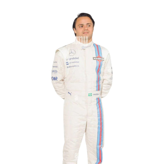 Felipe Massa 2014 Williams F1 race suit in classic white with Martini Racing stripes and sponsor logos