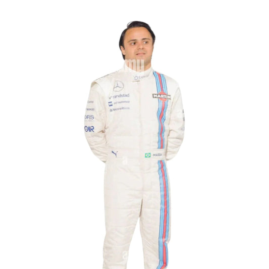 Felipe Massa 2014 Williams F1 race suit in classic white with Martini Racing stripes and sponsor logos