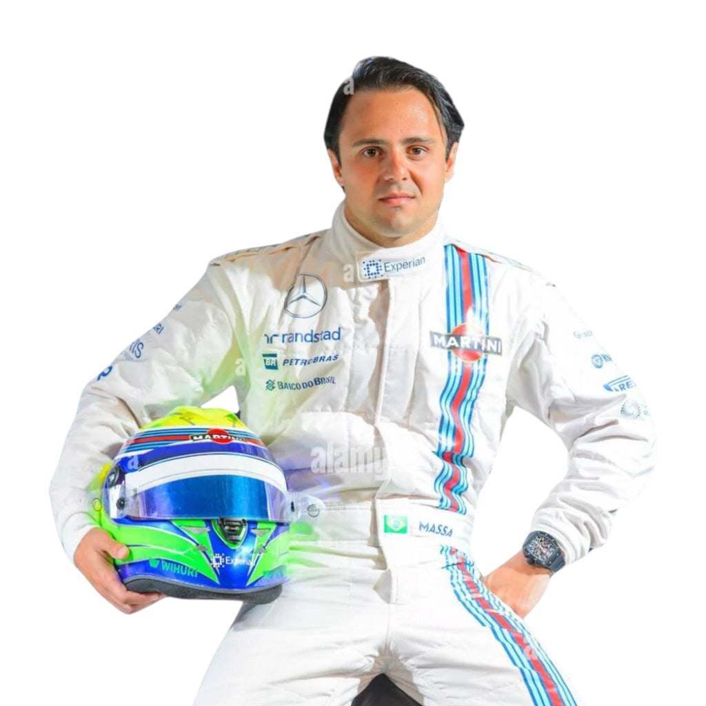 Felipe Massa 2014 Williams F1 race suit in classic white with Martini Racing stripes and sponsor logos